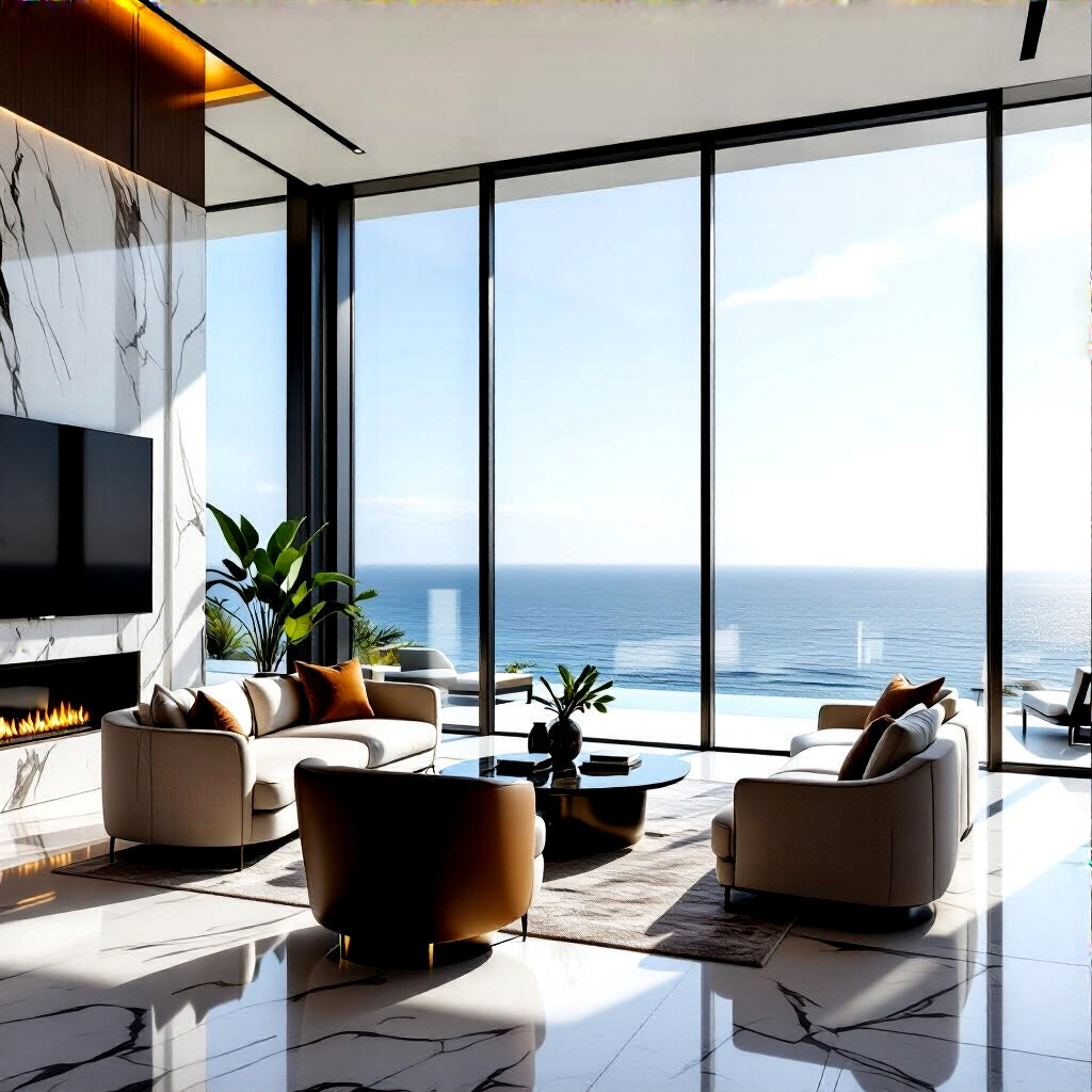 Sala de estar com vista para o mar